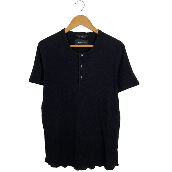 Wings + horns Classic Black Henley T-Shirt Size L - Picture 1 of 5